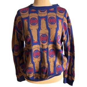 Alex Stevens Beer Bottle Sweater Blue Graphic Novelty Knit Size L